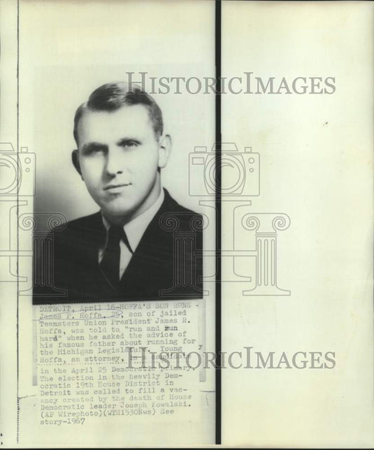 1967 Press Photo James P. Hoffa, Democratic candidate for Michigan Legislature