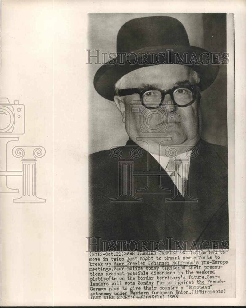 1955 Press Photo Johannes Hoffman, Saar Premier - now11783