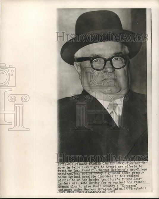 1955 Press Photo Johannes Hoffman, Saar Premier - now11783