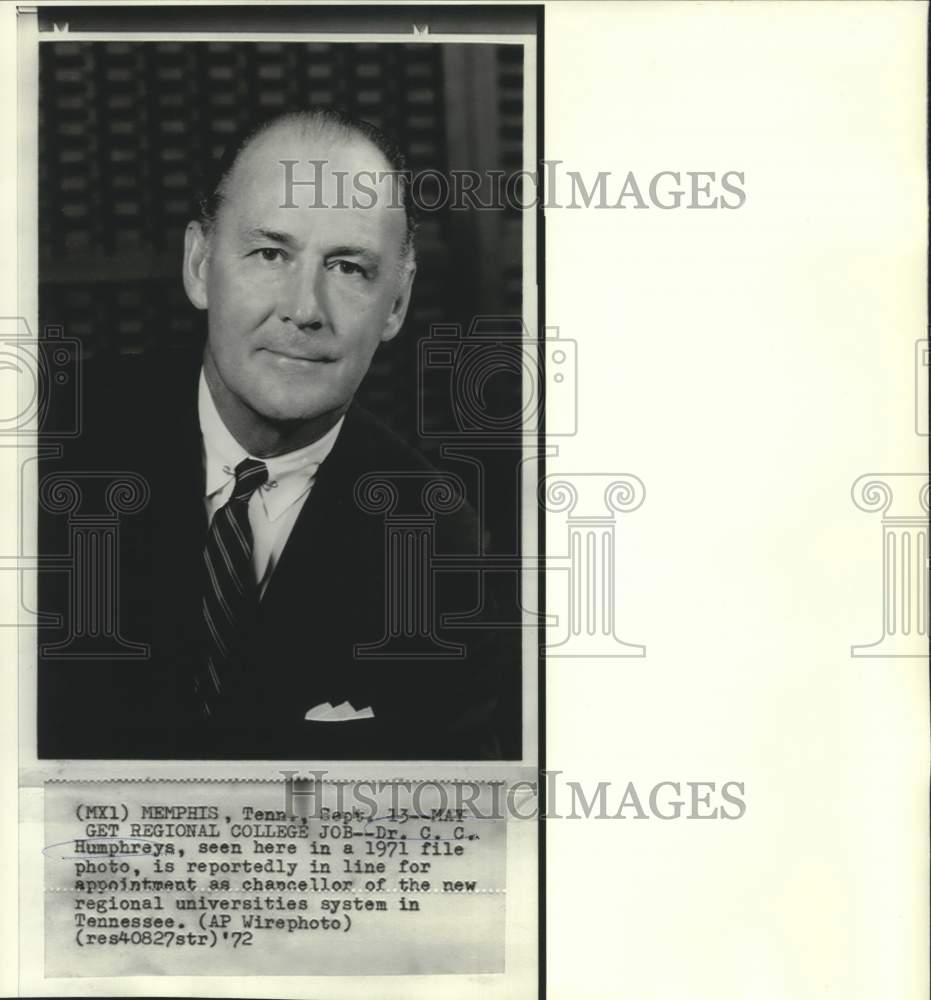 1971 Press Photo Dr. C.C. Humphreys, new regional universities chancellor in TN
