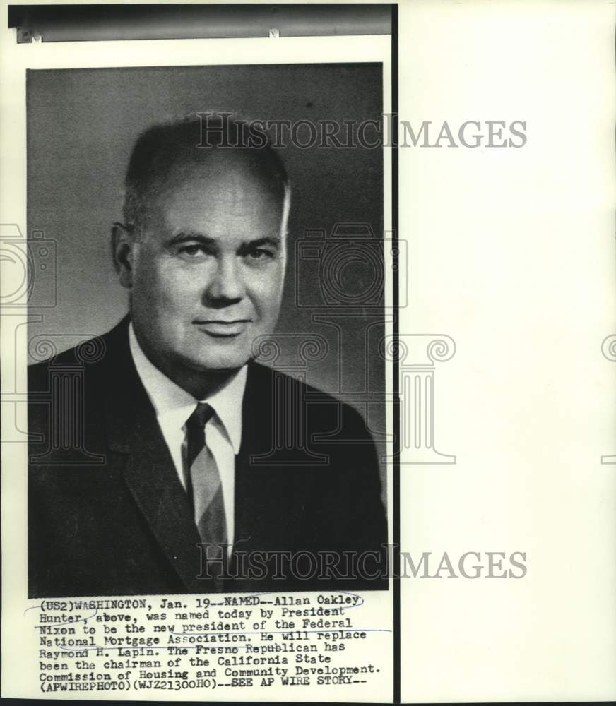 1970 Press Photo Allan Oakley Hunter, named to Federal National Mortgage Assoc.