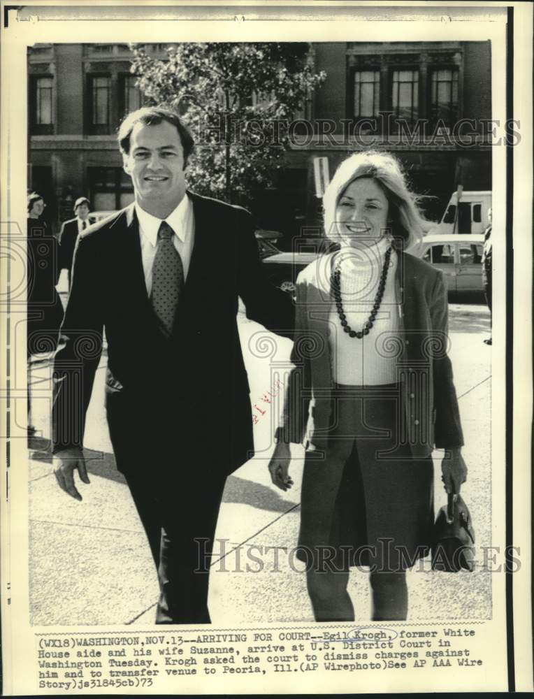1973 Press Photo Egil Krough, former White House aide and wife at District Court