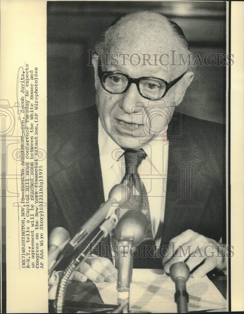 1975 Press Photo Senator Jacob Javits at Capitol Hill news conference.