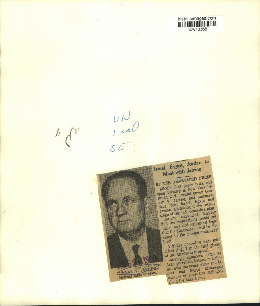 1970 Press Photo Gunnar V. Jarring,at Middle Peace talks at the United Nations.