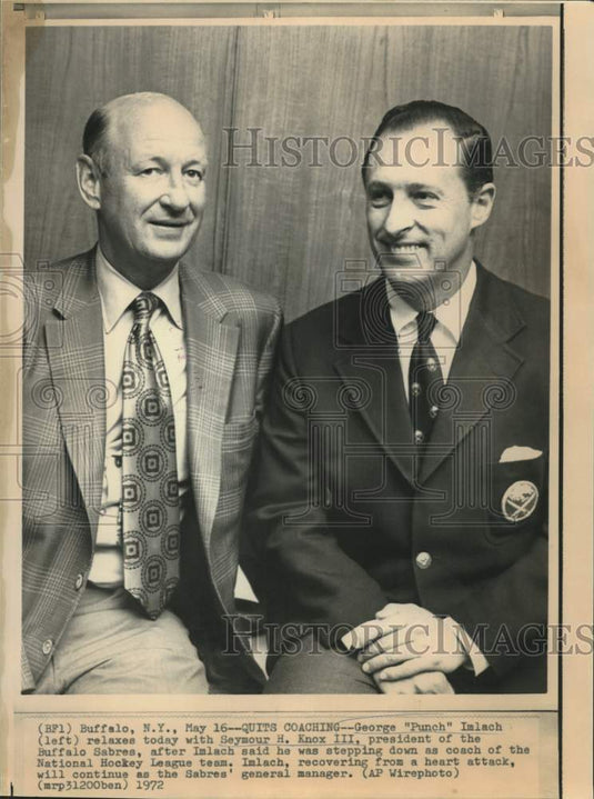 1972 Press Photo George "Punch" Imlah and Knox of Buffalo Sabres' hockey team- Historic Images
