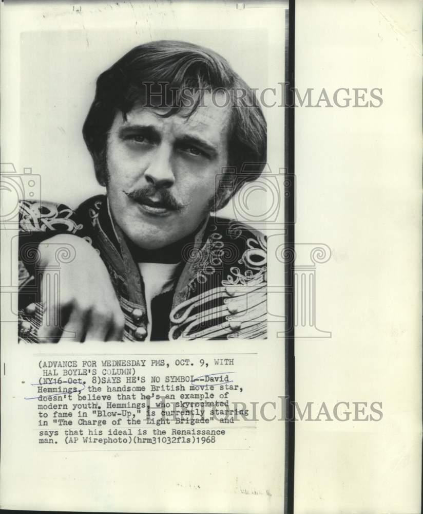 1968 Press Photo British movie star David Hemmings of &quot;Blow-Up&quot; fame - now13423