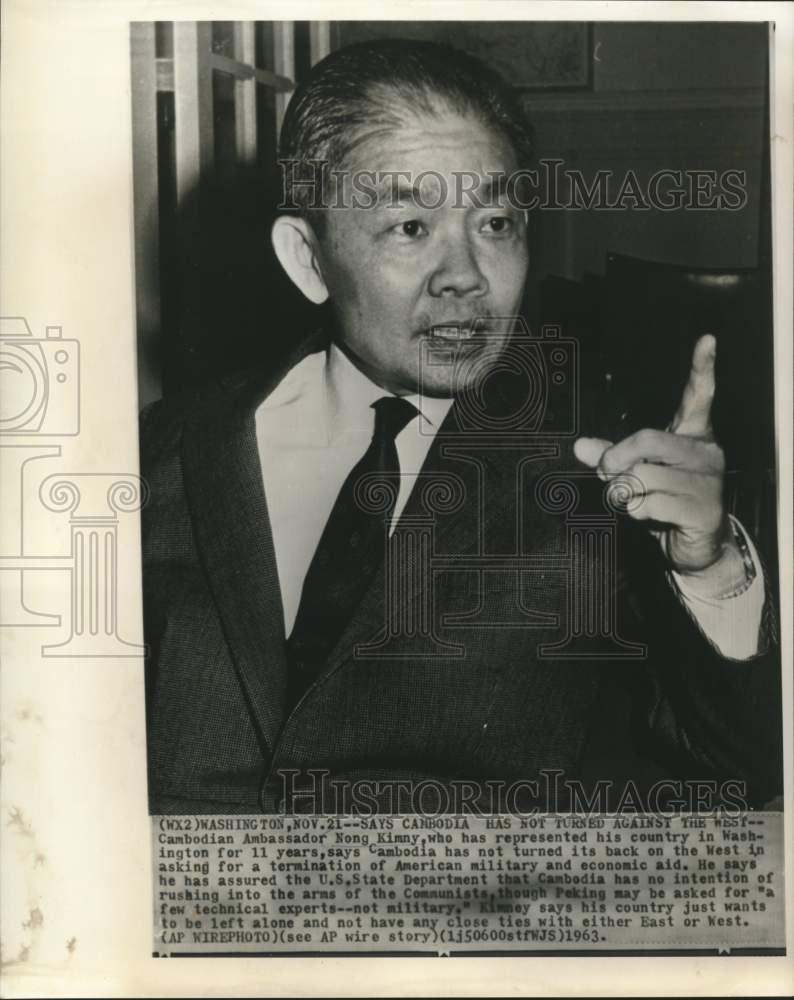 1963 Press Photo Cambodian Ambassador Nong Kimny speaks in Washington.