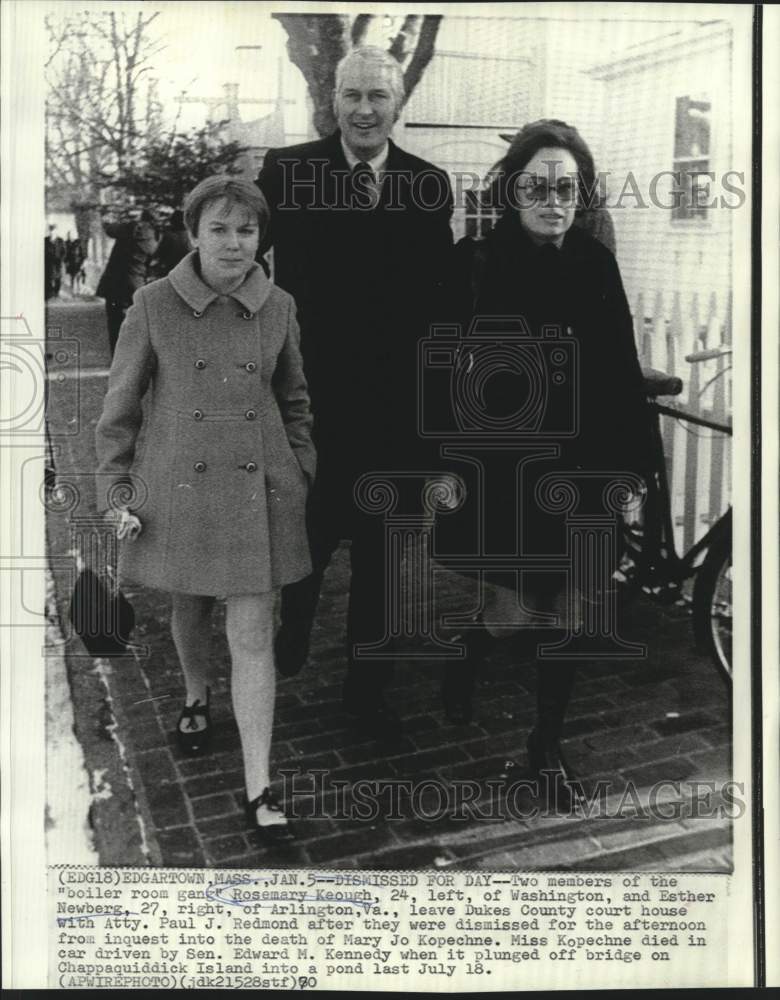 Load image into Gallery viewer, 1970 Press Photo Rosemary Keough and others leave Dukes County courthouse.
