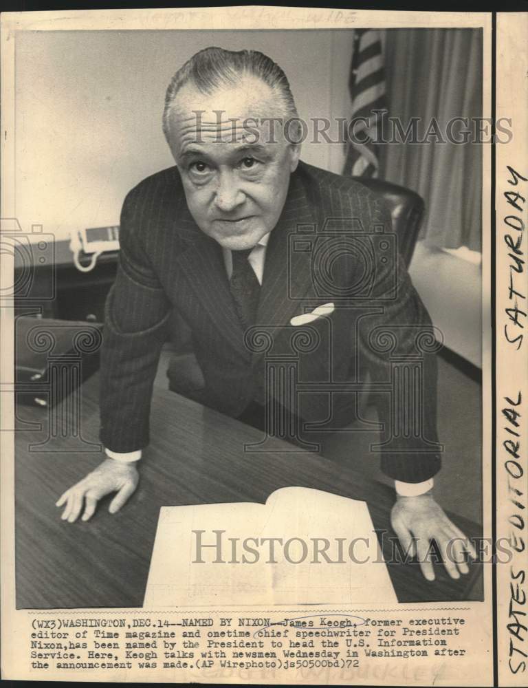 1972 Press Photo James Keogh, named as head of U.S. Information Service