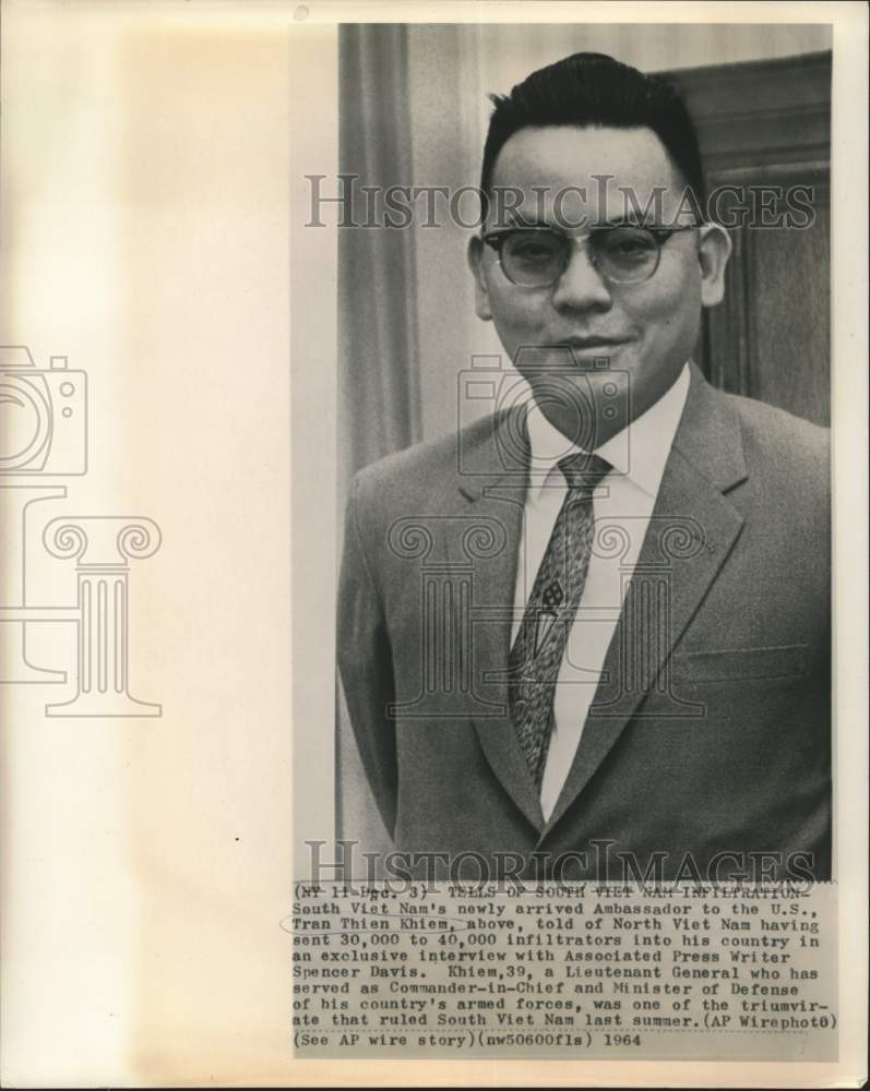 Load image into Gallery viewer, 1964 Press Photo South Vietnam's U.S. Ambassador Tran Thien Khiem interviewed

