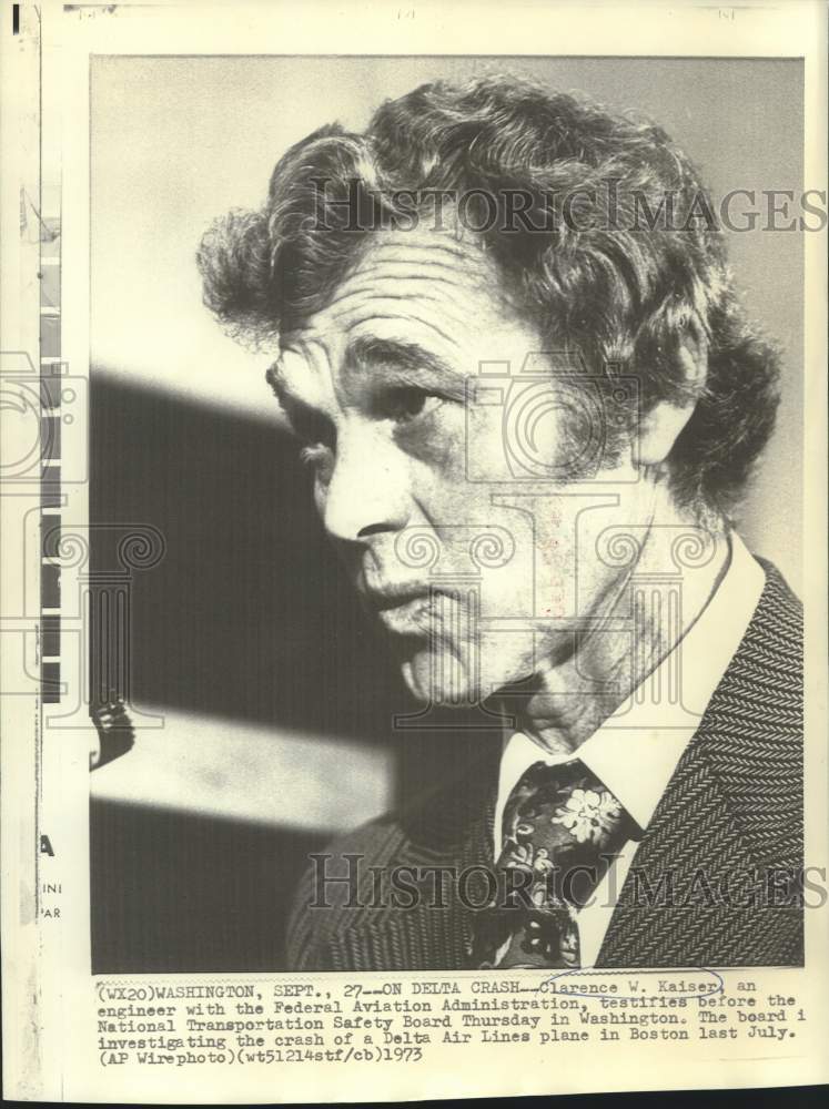 1973 Press Photo FAA engineer Clarence Kaiser testifies on Delta crash in Boston