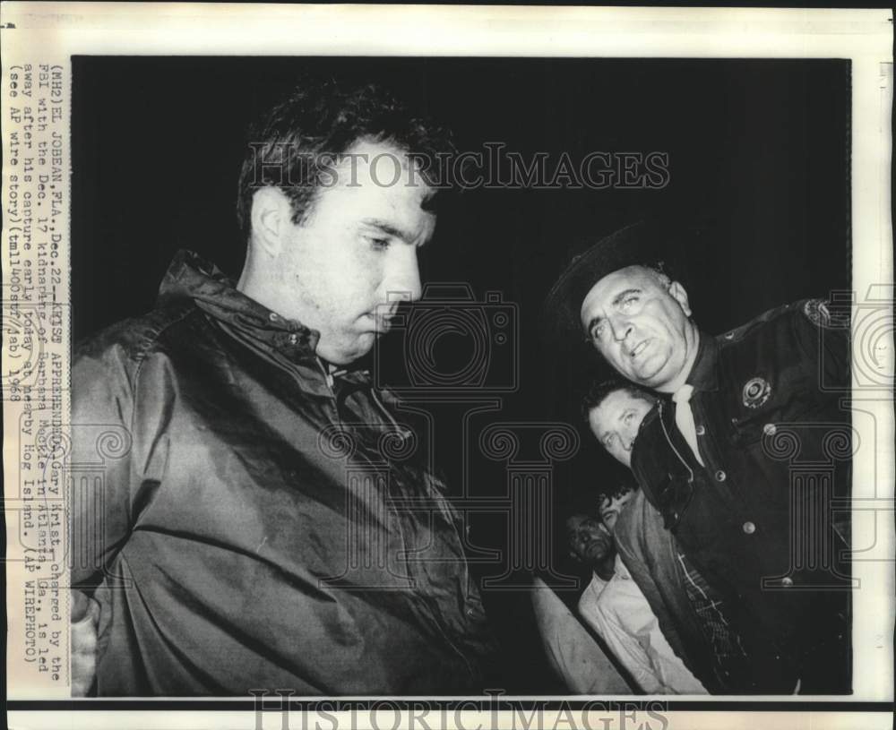 1968 Press Photo Kidnapper Gary Krist apprehended by FBI on Hog Island, Florida.