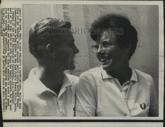 1967 Press Photo Billie Jean King and Larry King at National Tennis Championship