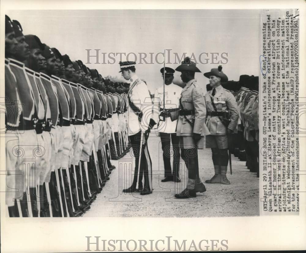 1961 Press Photo Duke of Kent inspects Sierra Leone&#39;s guard of honor - now14232