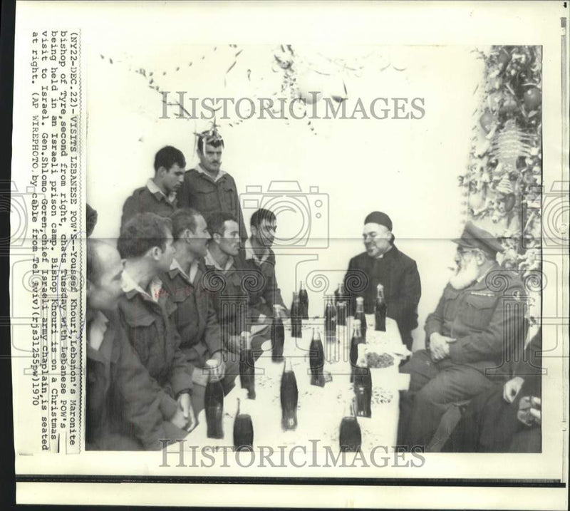 Load image into Gallery viewer, 1970 Press Photo Lebanon's Khouri visits Lebanese POW's in Israeli prison camp.
