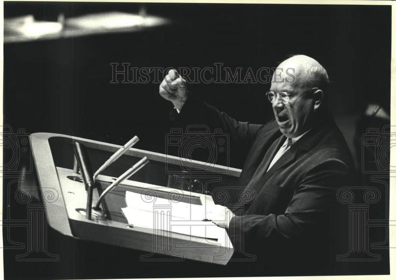 Load image into Gallery viewer, 1960 Press Photo Soviet Premier Khrushchev at United Nations General Assembly
