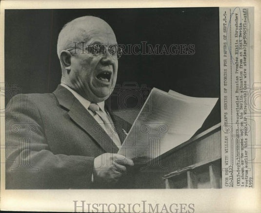 1959 Press Photo Russian Premier Khrushchev in East Berlin. - now14360