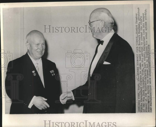 1959 Press Photo Soviet Premier Khrushchev greets Herbert Woodman in New York.