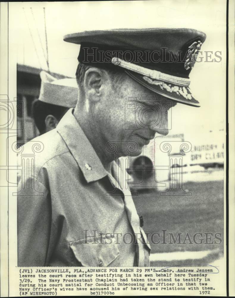 Load image into Gallery viewer, 1972 Press Photo Commander Andrew Jensen leaves court martial court room in FL
