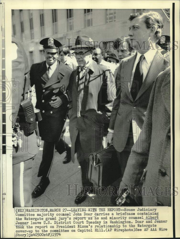 Load image into Gallery viewer, 1974 Press Photo Albert Jenner and Doar leave U.S. court with Watergate report
