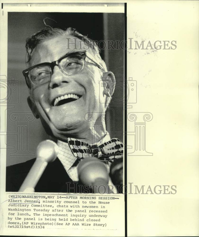 Load image into Gallery viewer, 1974 Press Photo Albert Jenner, House Judiciary, chats with newsmen - now14461
