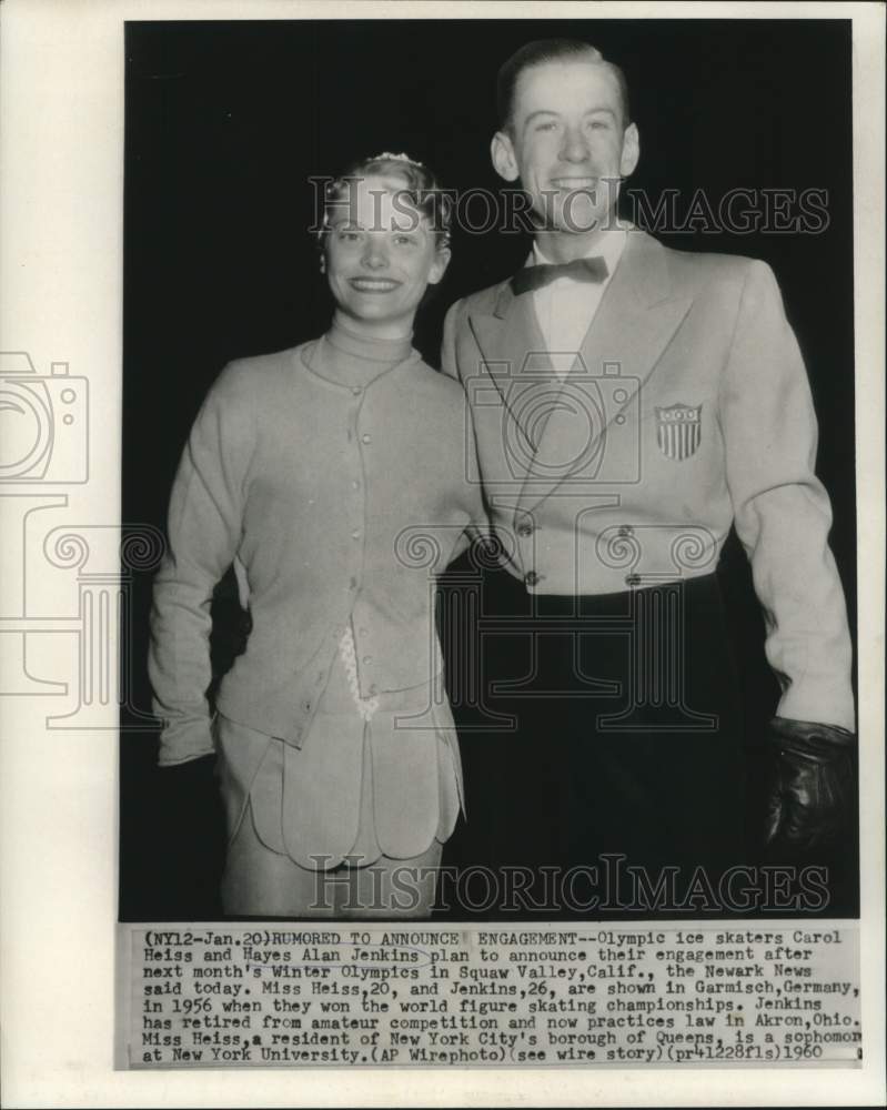 1956 Press Photo Olympic ice skaters Carol Heiss and Hayes Jenkins in Germany.