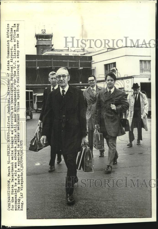 1973 Press Photo Asian Communist Affairs Director Jenkins and others at airport