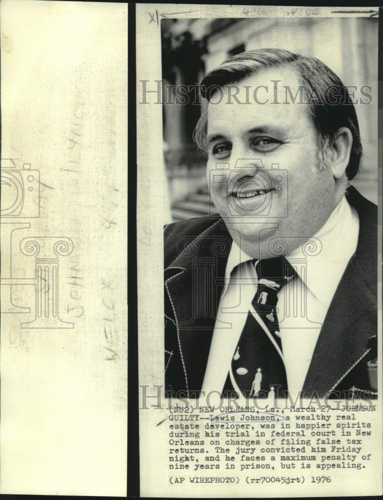 1976 Press Photo Louisiana real estate developer Lewis Johnson at federal court
