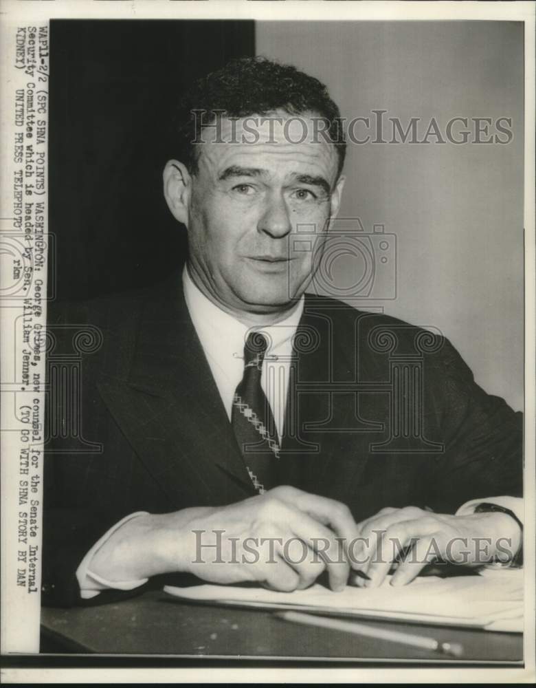 Load image into Gallery viewer, 1954 Press Photo Senate Internal Security Committee counsel George Grimes
