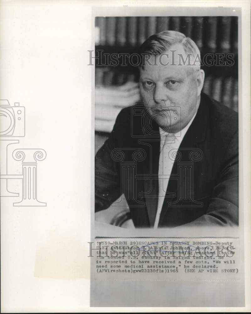 1965 Press Photo Deputy U.S. Ambassador Johnson escapes Saigon Embassy bombing- Historic Images