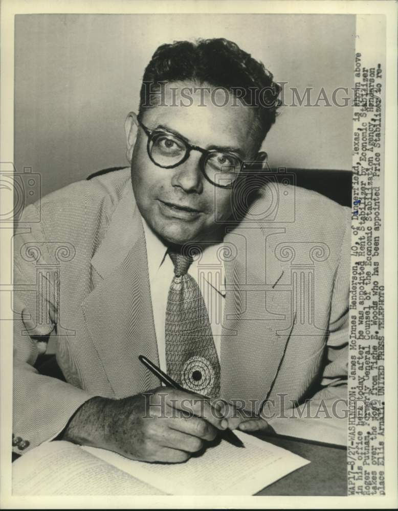 1952 Press Photo James McInnes Henderson appointed Rent Stabilizer in Washington