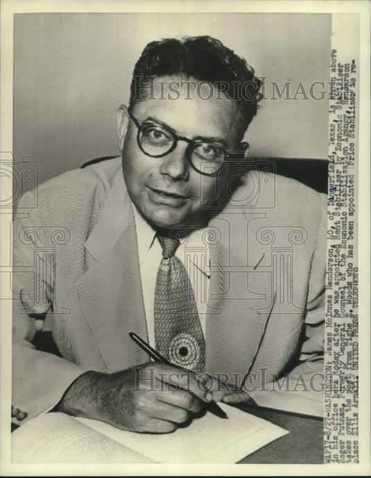 1952 Press Photo James McInnes Henderson appointed Rent Stabilizer in Washington