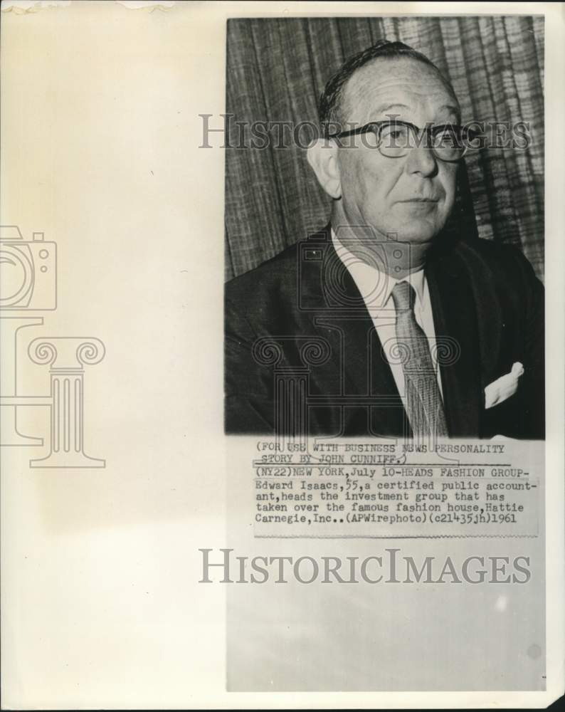 1961 Press Photo Edward Isaacs taken over fashion house Hattie Carnegie, Inc.
