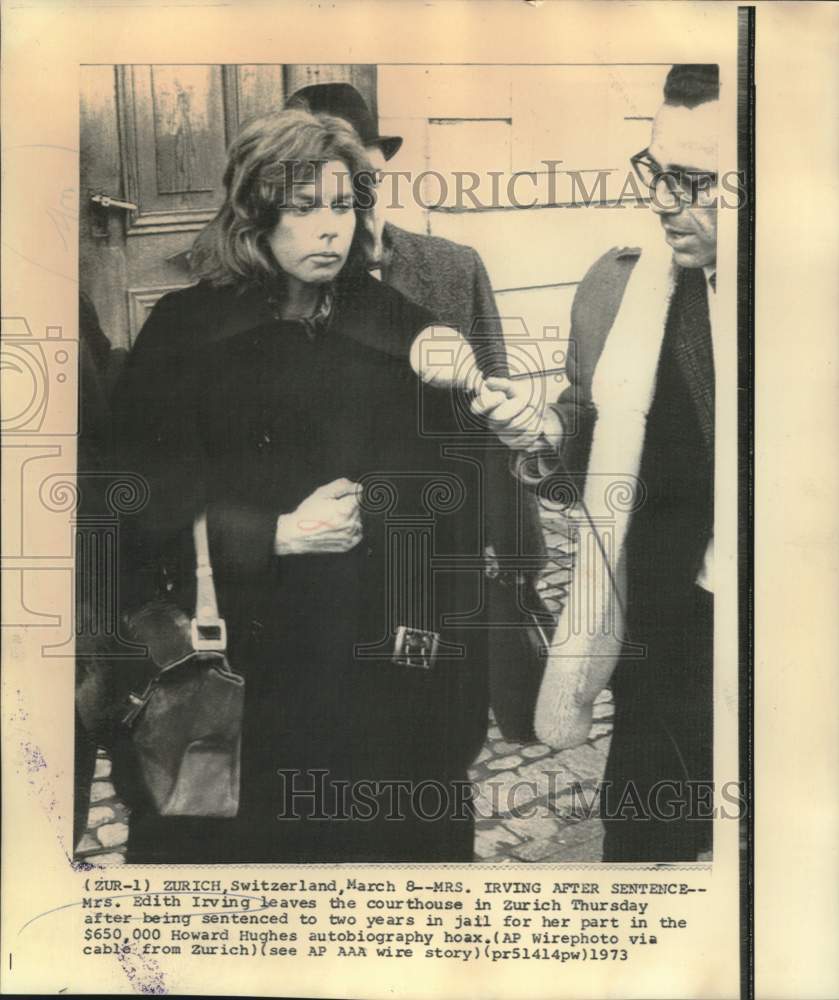 1973 Press Photo Mrs. Edith Irving leaves Zurich, Switzerland courthouse.