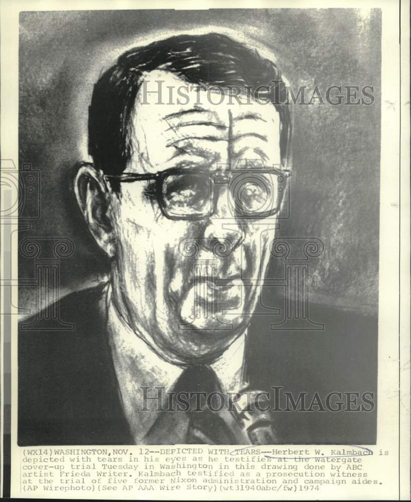 Load image into Gallery viewer, 1974 Press Photo Artist Frieda Writer's drawing of Herbert Kalmbach testifying.
