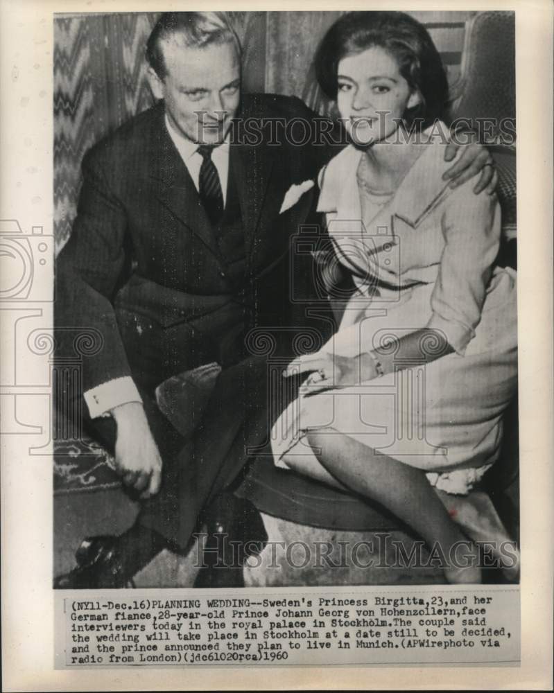 1960 Press Photo Sweden&#39;s Princess Birgitta and Prince Hohenzollern to wed