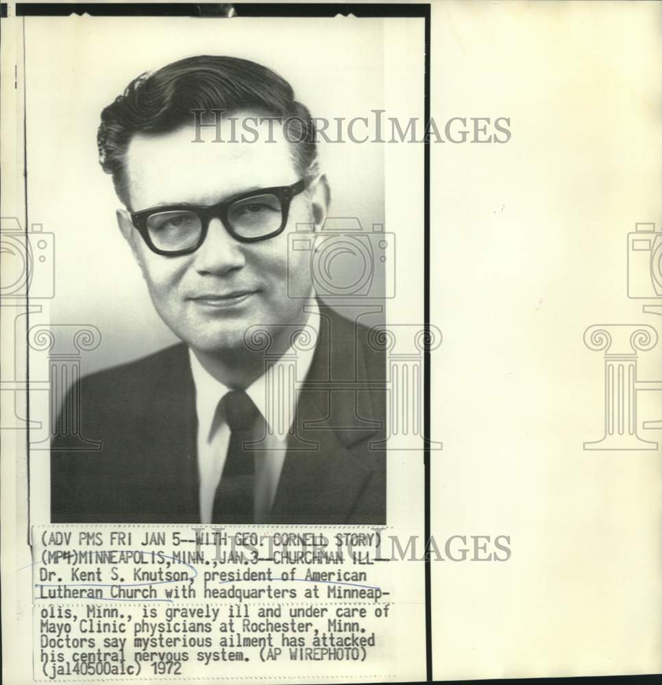 1972 Press Photo President of American Lutheran Church Dr. Kent S. Knutson.