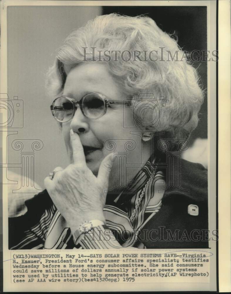 1975 Press Photo Virginia Knauer testifies at House Energy Subcommittee