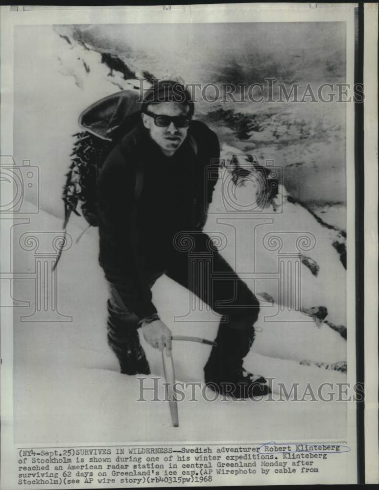 1968 Press Photo Swedish adventurer Robert Klinteberg shown in Greenland.