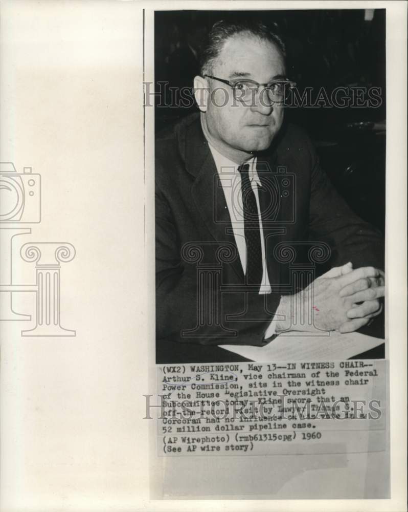 1960 Press Photo Federal Power Commission's Arthur Kline in witness chair