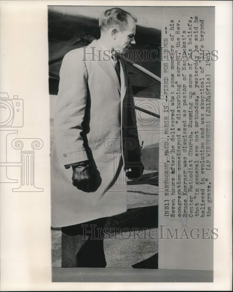 1961 Press Photo Nantucket's Center Methodist Church Reverend Koerner fired