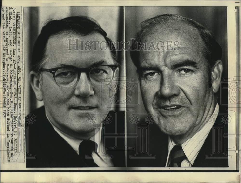 1970 Press Photo Senators Griffin and McGovern have opposing views on amendment
