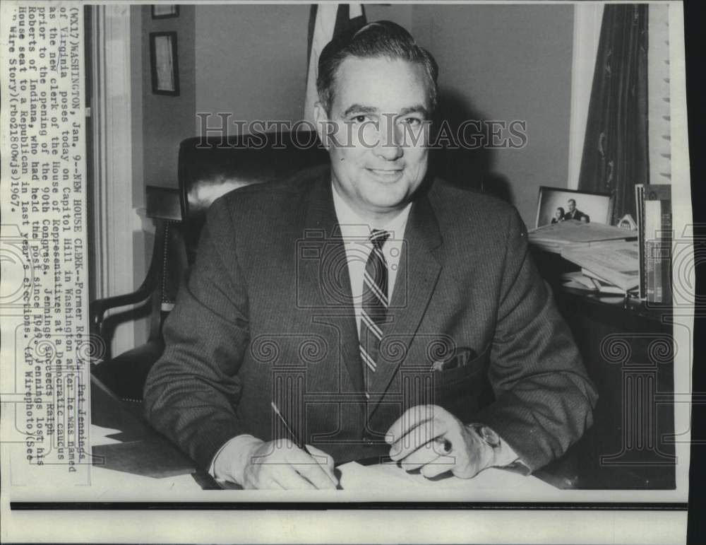 1967 Press Photo Former Representative Pat Jennings named House Clerk