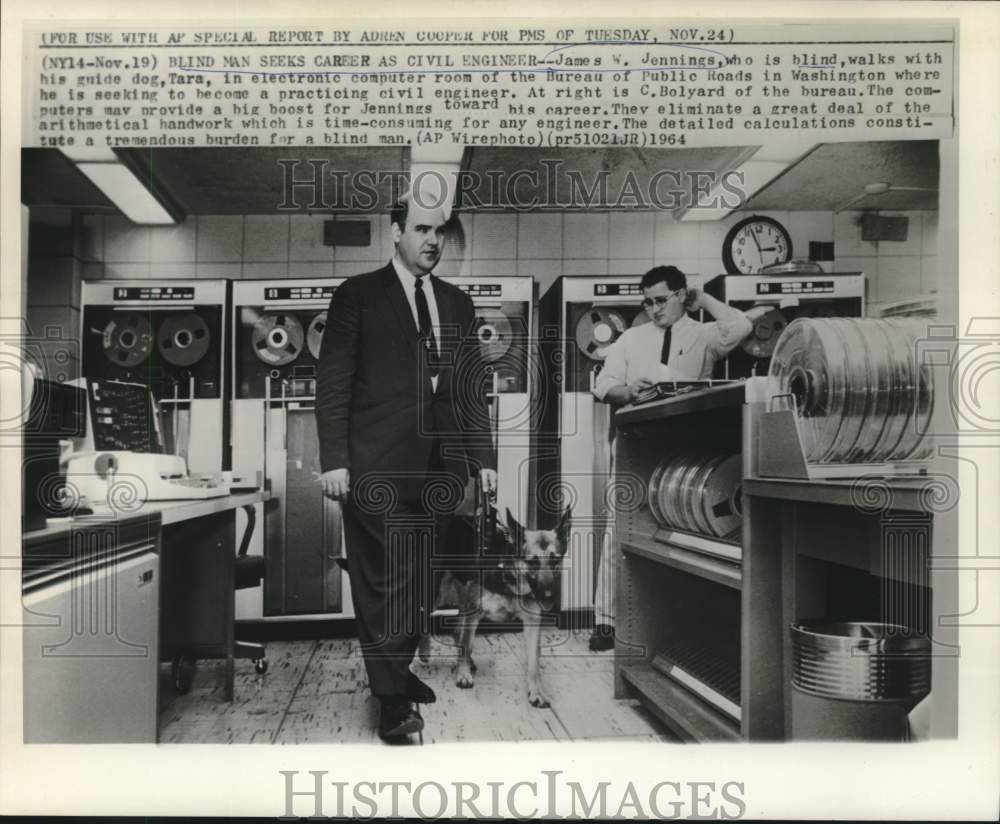1964 Press Photo James Jennings, Tara and Bolyard in Public Roads computer room