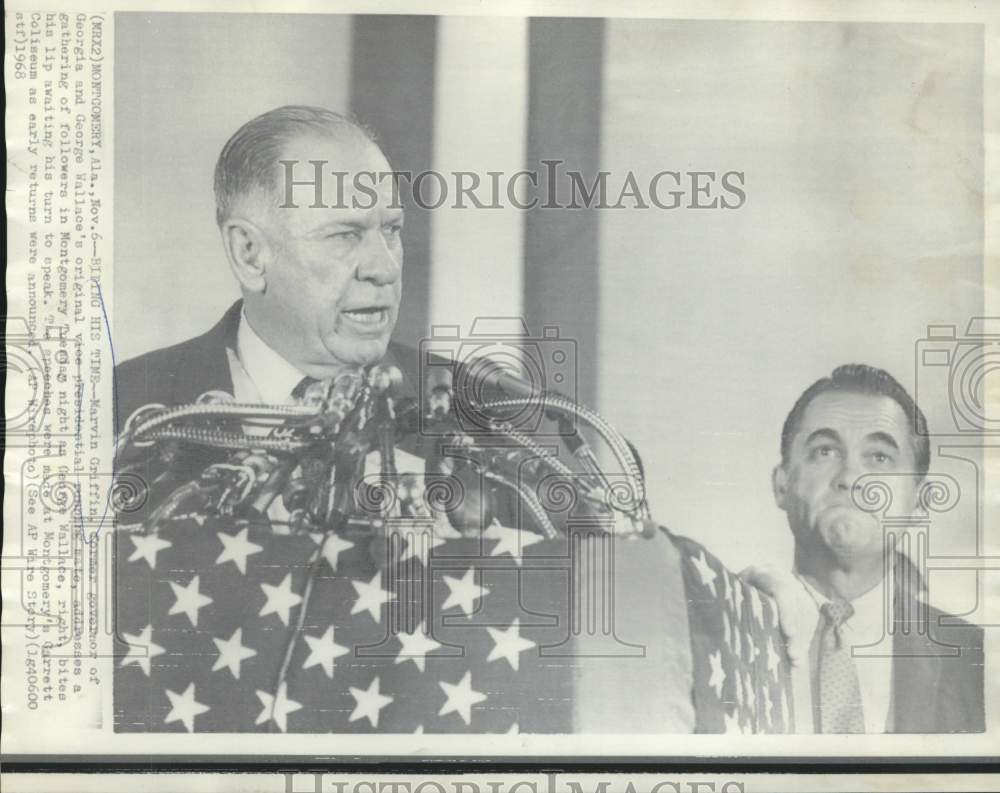 1968 Press Photo Marvin Griffin and George Wallace appear at Garrett Coliseum