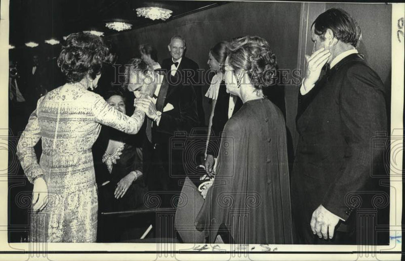 Load image into Gallery viewer, 1971 Press Photo Leonard Bernstein kisses hand of Mrs.Joseph Kennedy
