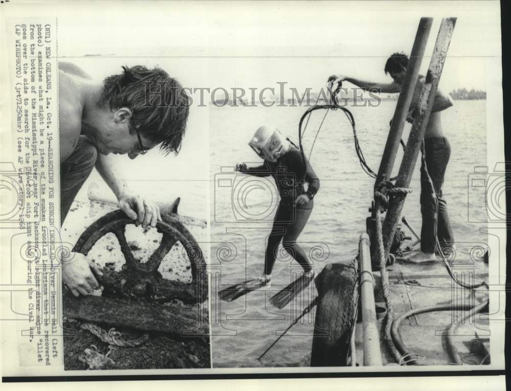 1968 Press Photo Diver Dennis Bell examines treasurer while Willet jumps in