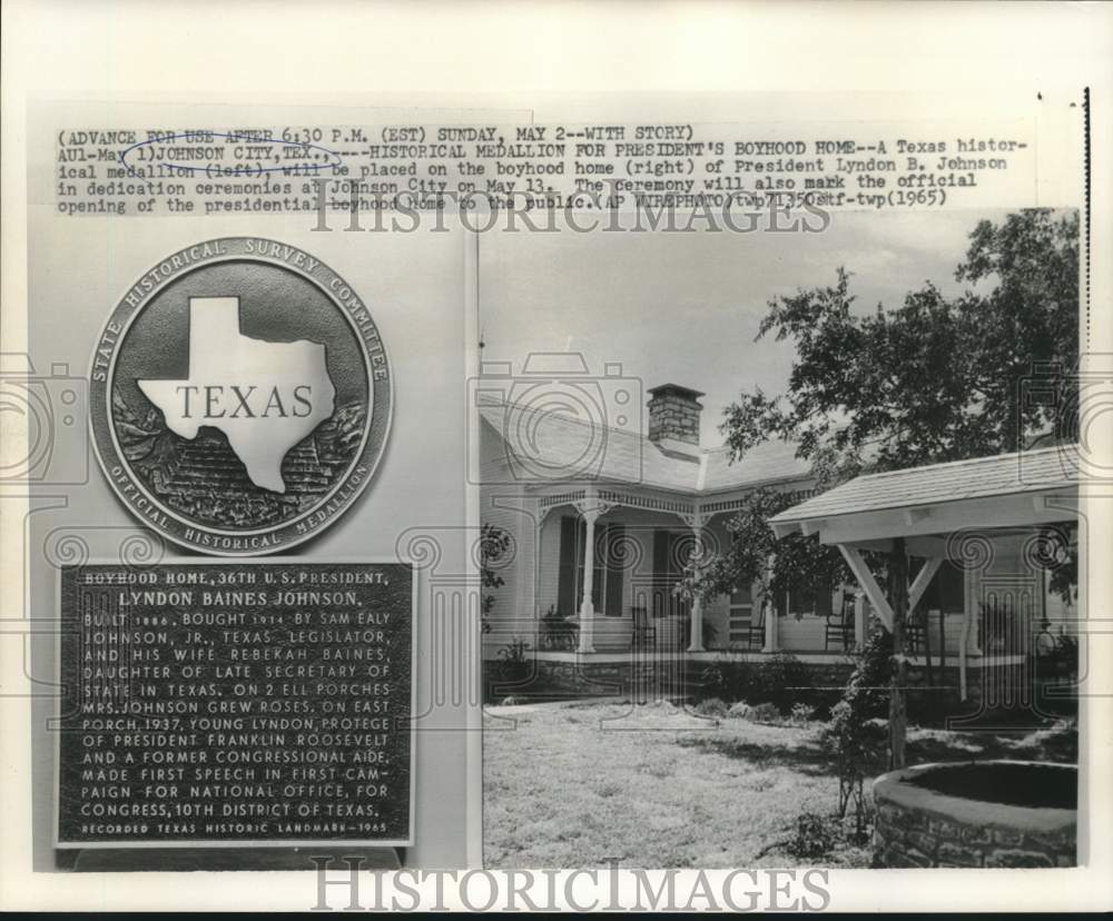 1965 Press Photo Historical medallion for President Johnson&#39;s boyhood home in TX