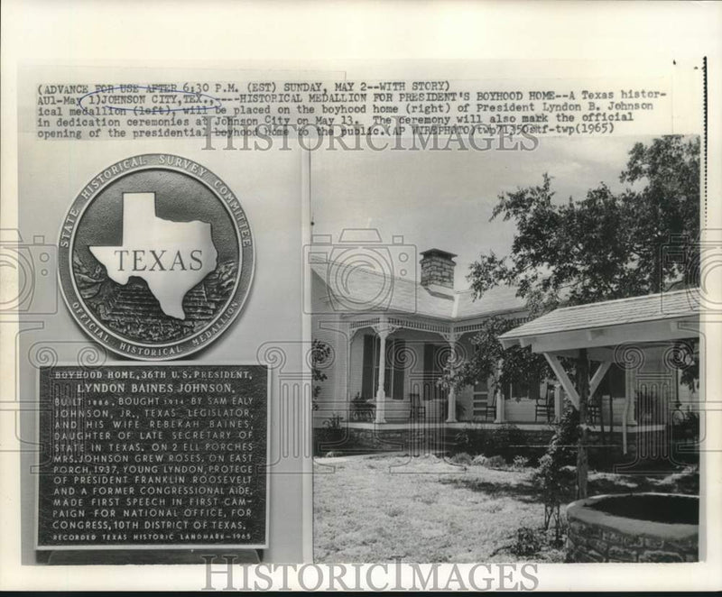 Load image into Gallery viewer, 1965 Press Photo Historical medallion for President Johnson's boyhood home in TX
