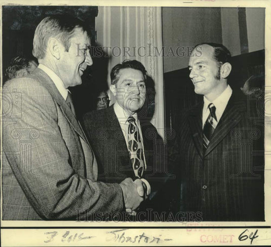 1972 Press Photo Senators Bennett Johnston and Bartlett meet with Valeo